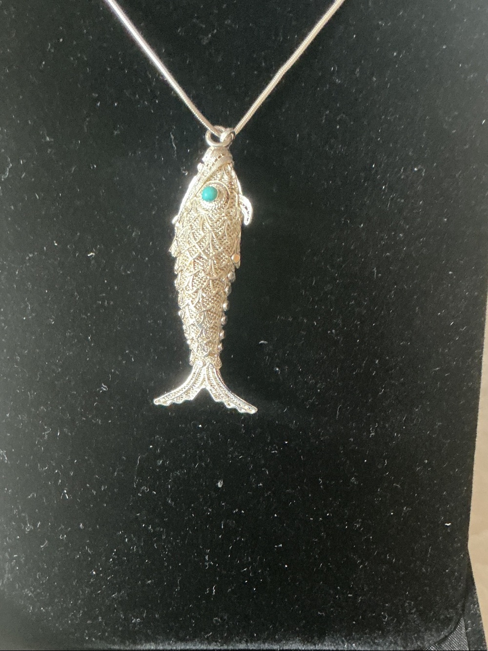 Silver Fish Pendant Necklace with Turquoise Eye - Fish Charm Jewelry